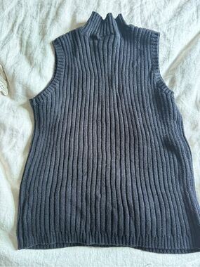 90s Sleeveless Cable Knit Mock Neck Top - Black